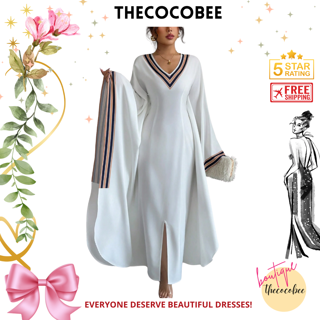 #149 White 1pc Women's V-Neck Asymmetrical Hem Printed Long Cover Up Dress