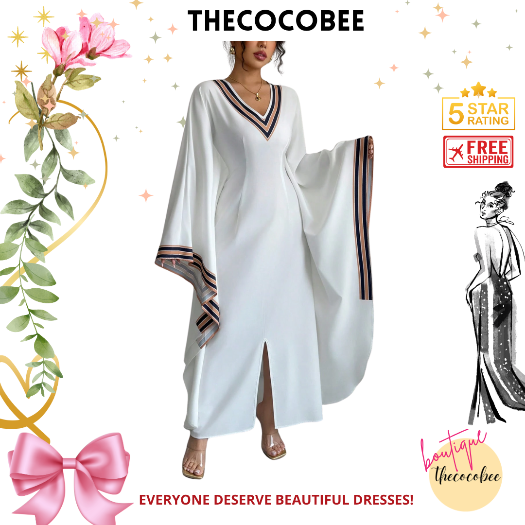 #149 White 1pc Women's V-Neck Asymmetrical Hem Printed Long Cover Up Dress