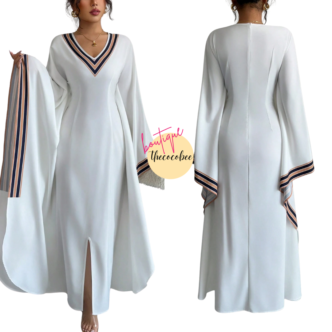 #149 White 1pc Women's V-Neck Asymmetrical Hem Printed Long Cover Up Dress