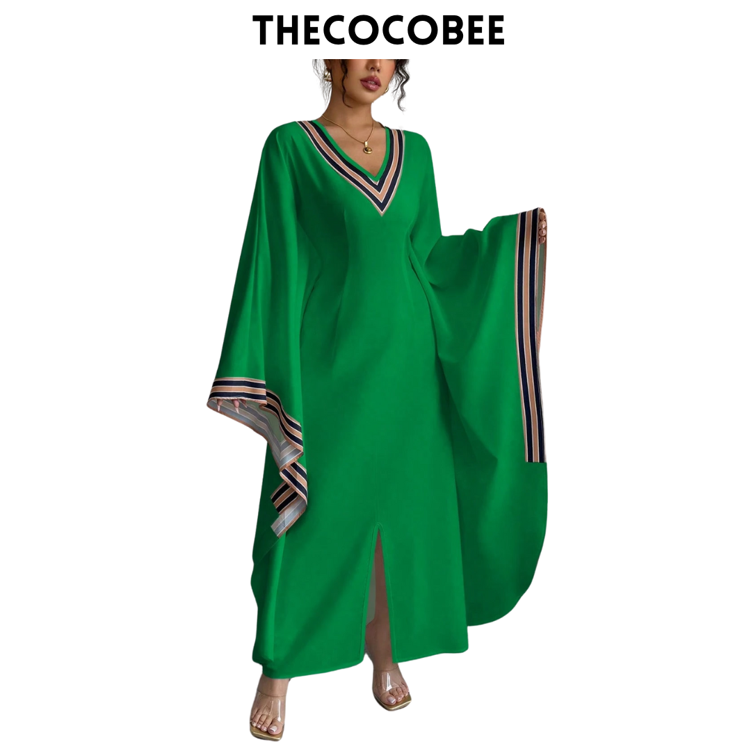 #149 Green Asymmetrical Printed V-Neck Dress Long Cover Up For Women