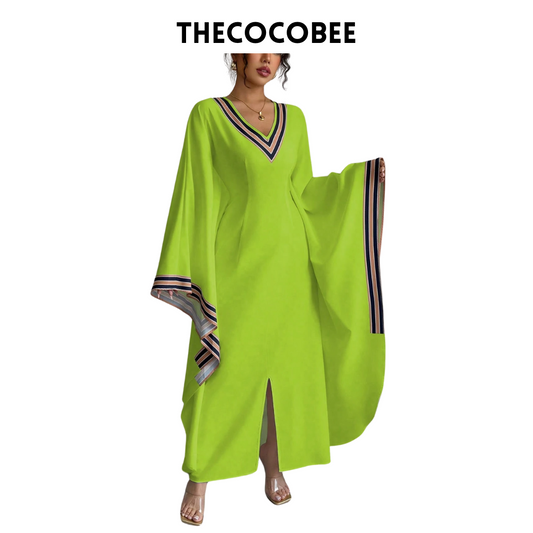 #149 Multicolor 2 Light Green Striped Printed V-Neck Asymmetric Hem Dress For Women