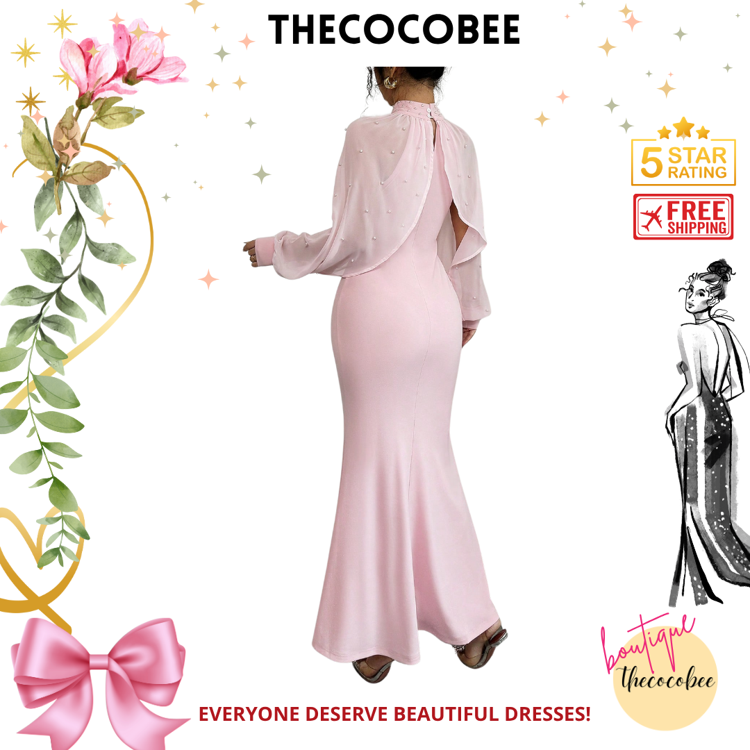 #155 Pink Stand Collar Long Sleeve Mesh Patchwork Bodycon Dress
