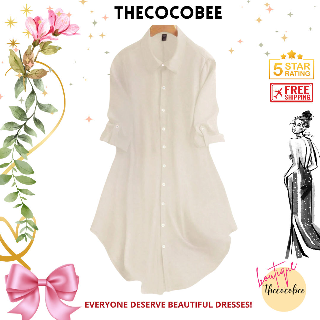 #161 Apricot Long Sleeve Single-Breasted Casual Shirt Dress