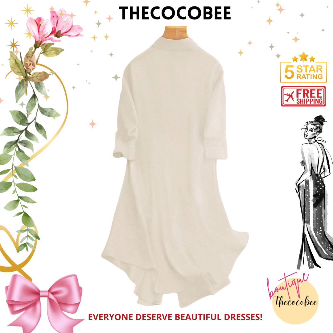 #161 Apricot Long Sleeve Single-Breasted Casual Shirt Dress