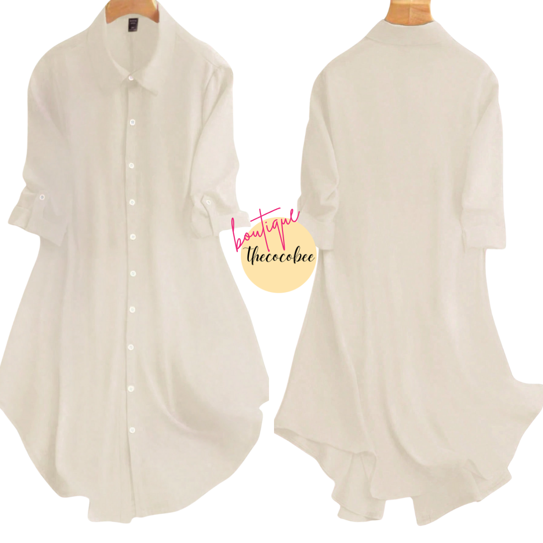 #161 Apricot Long Sleeve Single-Breasted Casual Shirt Dress