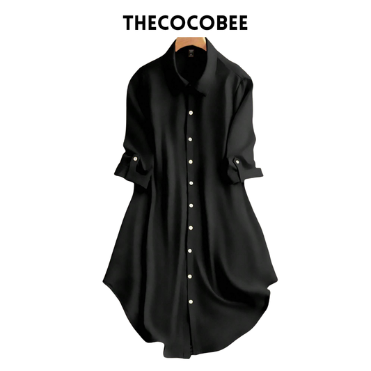 #161 Black Roll-Up Sleeve Button-Front Shirt Dress