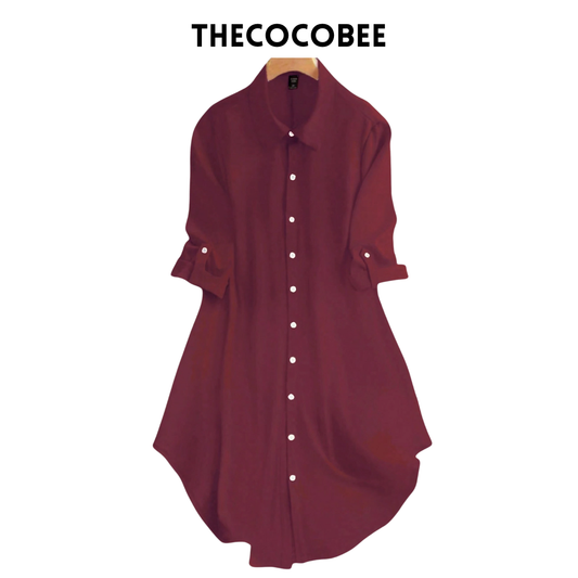 #161 Burgundy Casual Everyday Loose Solid Color Shirt Dress
