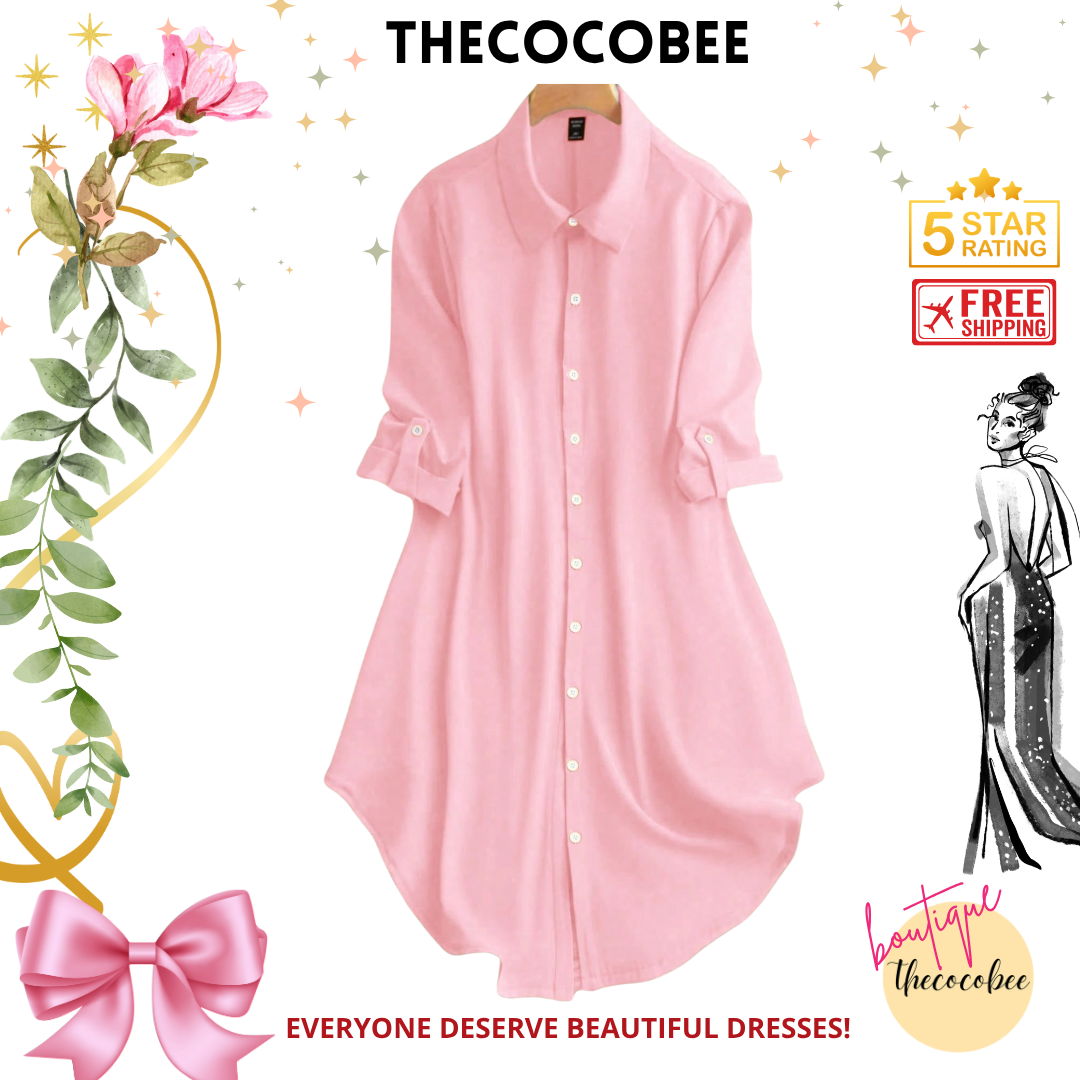#161 Pink Solid Color Shirt Dress For New Year Clothes