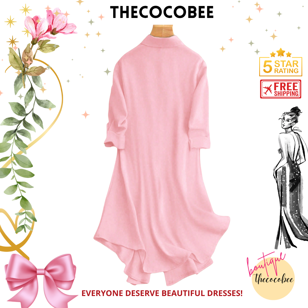 #161 Pink Solid Color Shirt Dress For New Year Clothes