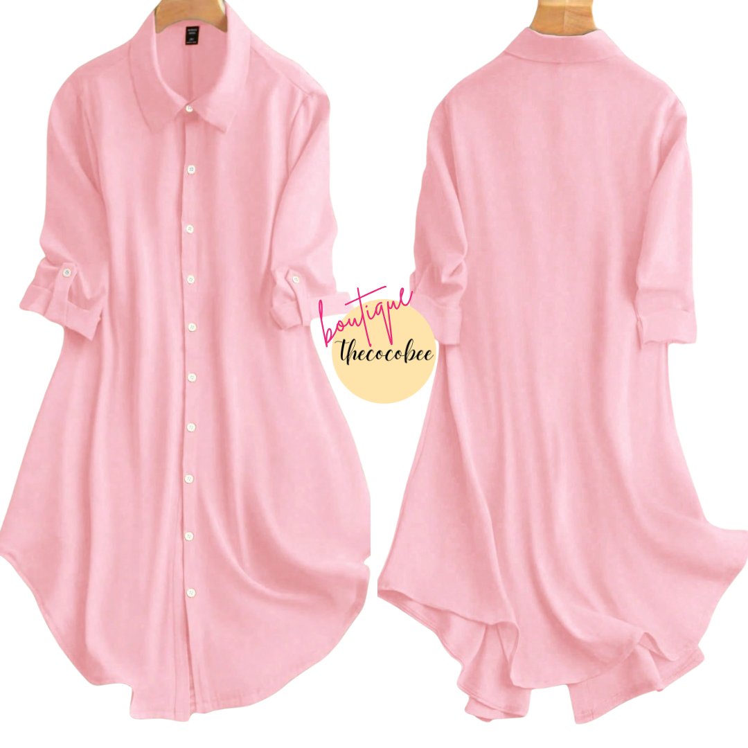 #161 Pink Solid Color Shirt Dress For New Year Clothes