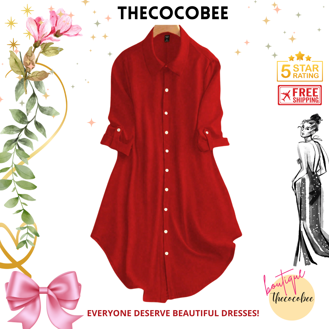 #161 Red Solid Color Shirt Dress For New Year Clothes