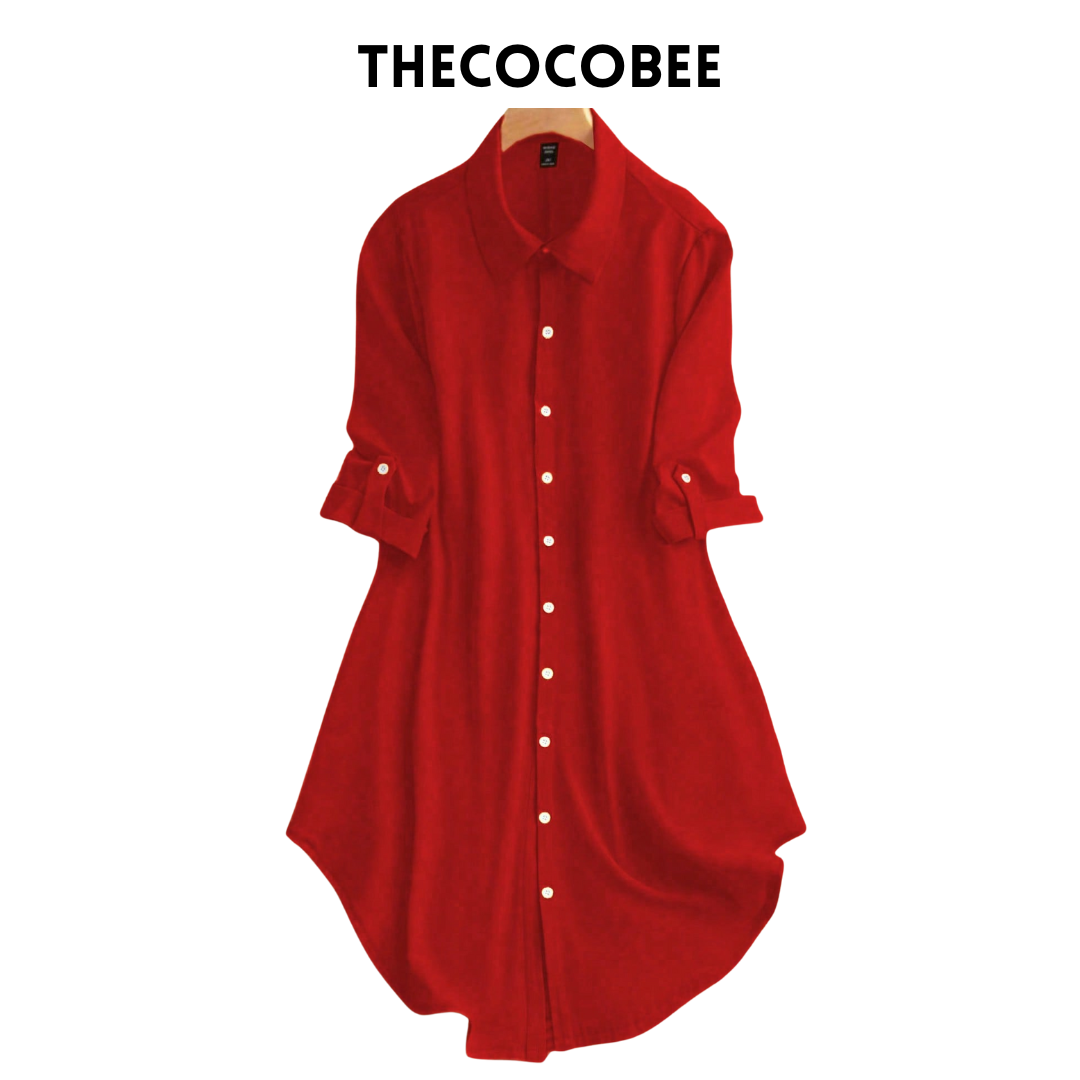 #161 Red Solid Color Shirt Dress For New Year Clothes