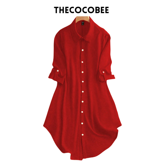 #161 Red Solid Color Shirt Dress For New Year Clothes