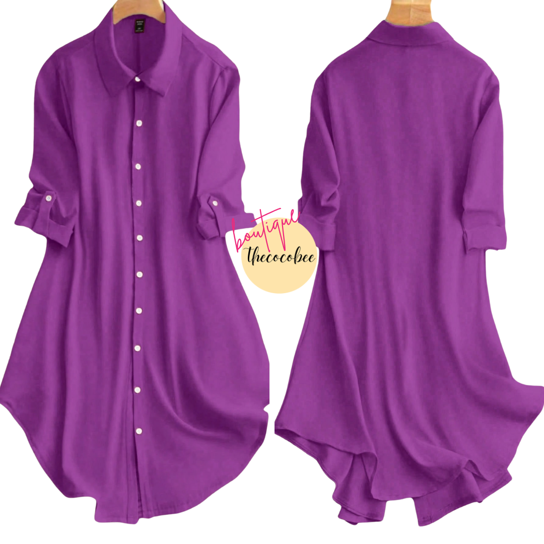 #161 Red Violet Plain Simple Front Button Closure Casual Dress, Daily Wear