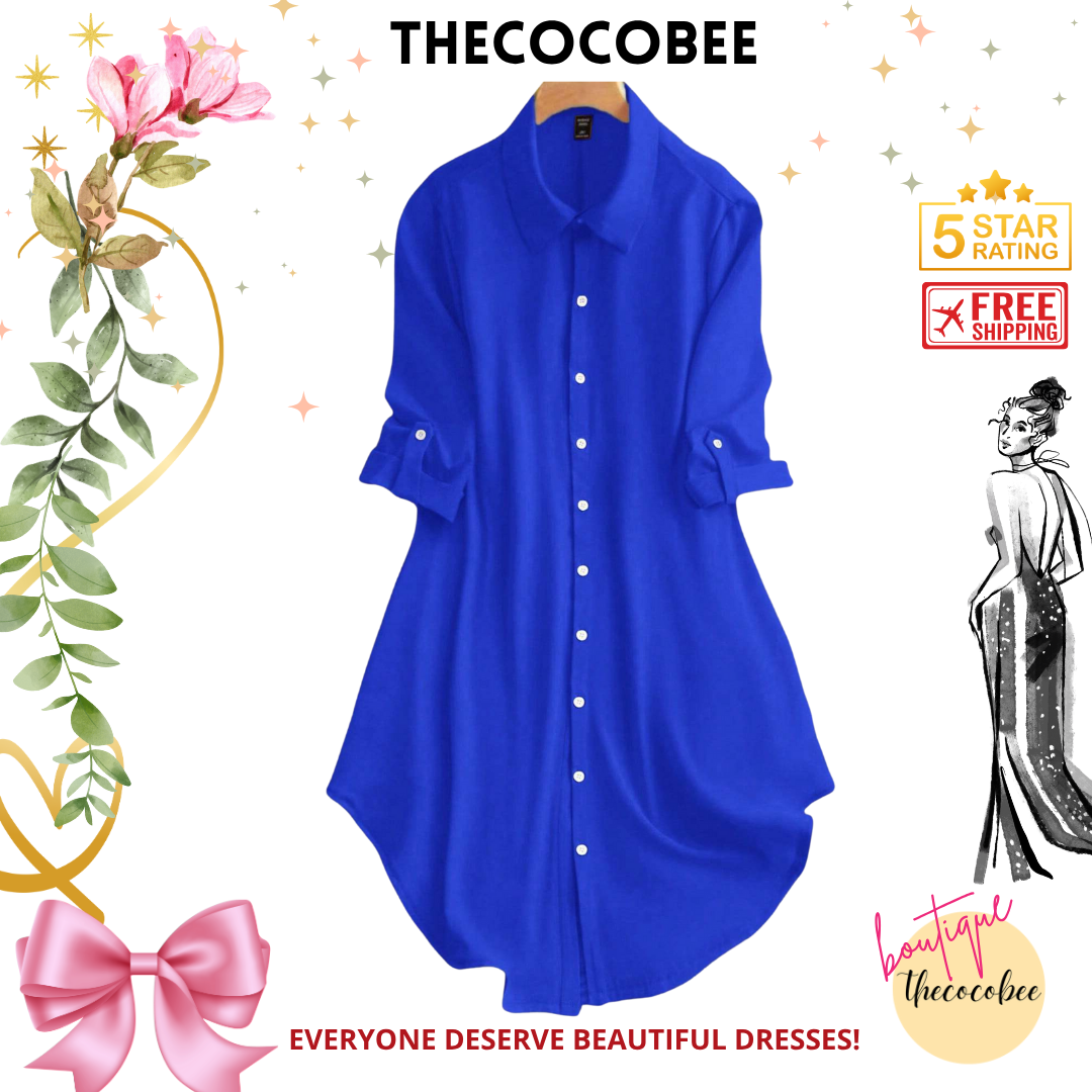 #161 Royal Blue Solid Color Casual Daily Wear Mid-Sleeve Dress For Spring And Summer