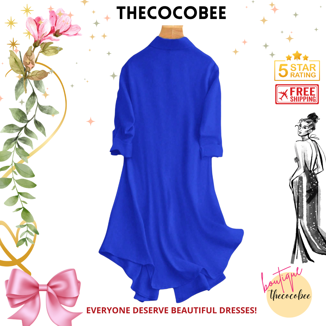 #161 Royal Blue Solid Color Casual Daily Wear Mid-Sleeve Dress For Spring And Summer