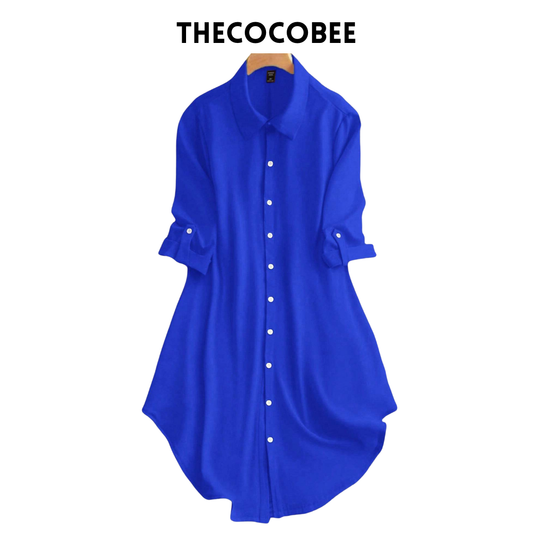 #161 Royal Blue Solid Color Casual Daily Wear Mid-Sleeve Dress For Spring And Summer