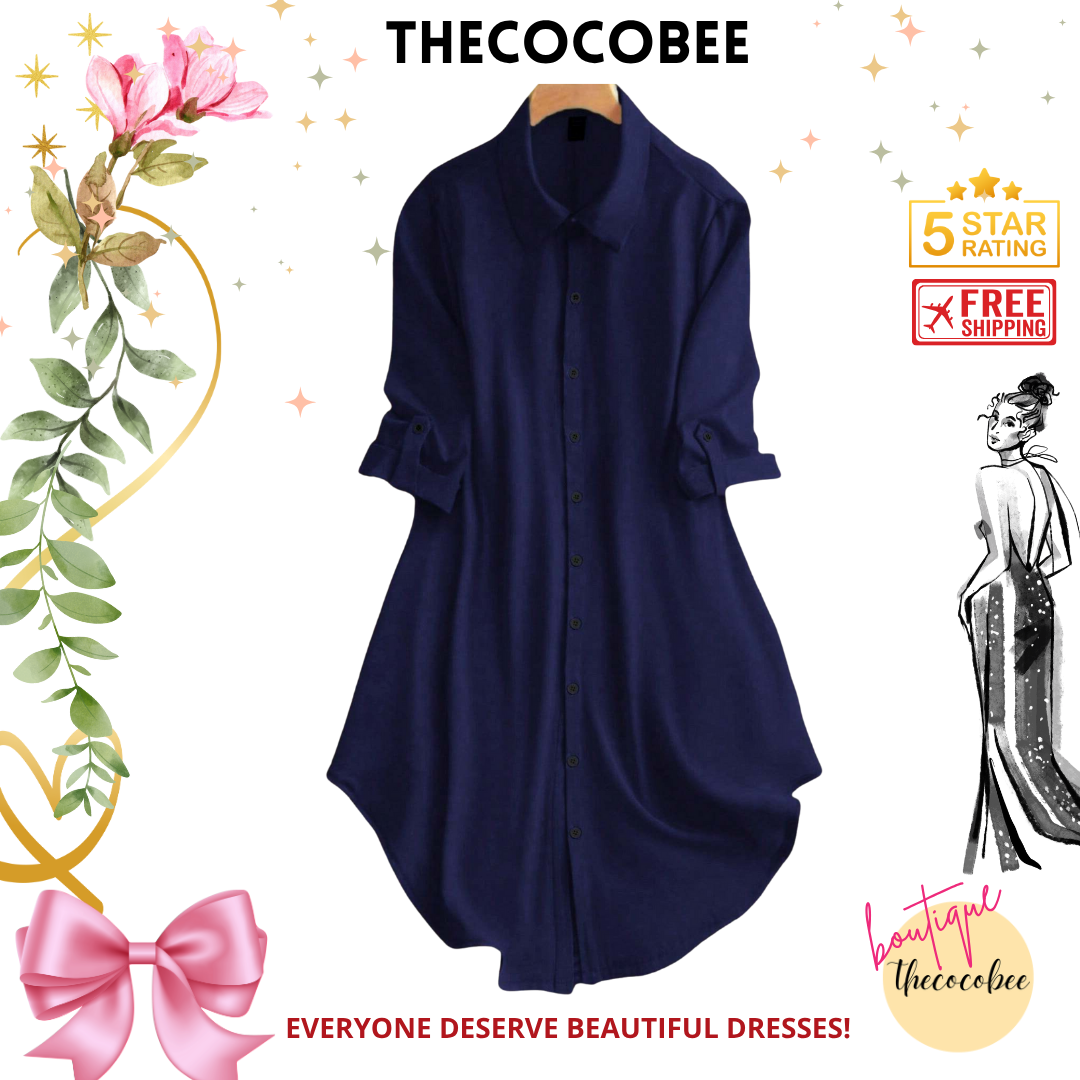 #161 Royal Blue Solid Color Daily Commute Versatile Shirt Dress