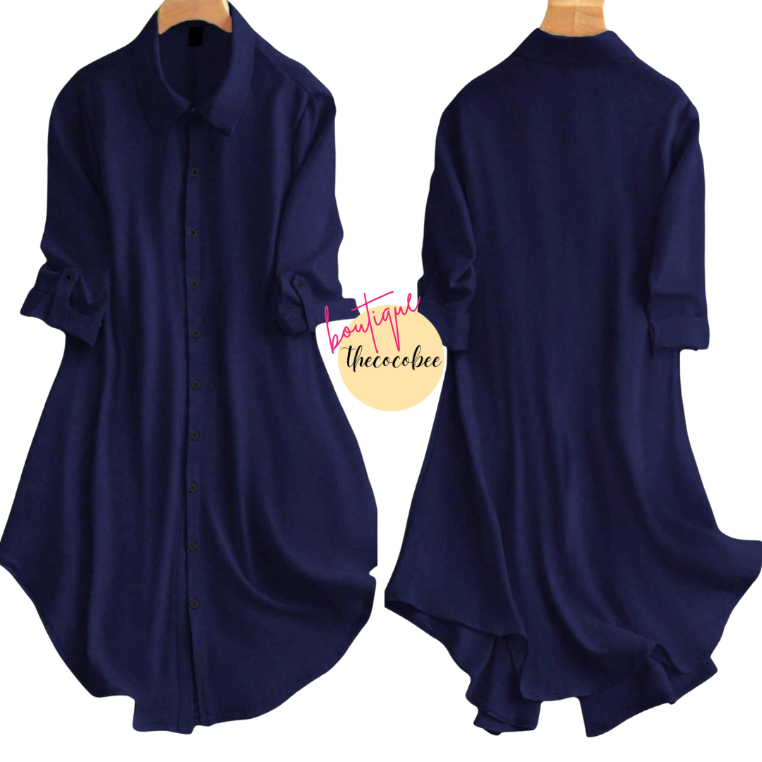 #161 Royal Blue Solid Color Daily Commute Versatile Shirt Dress