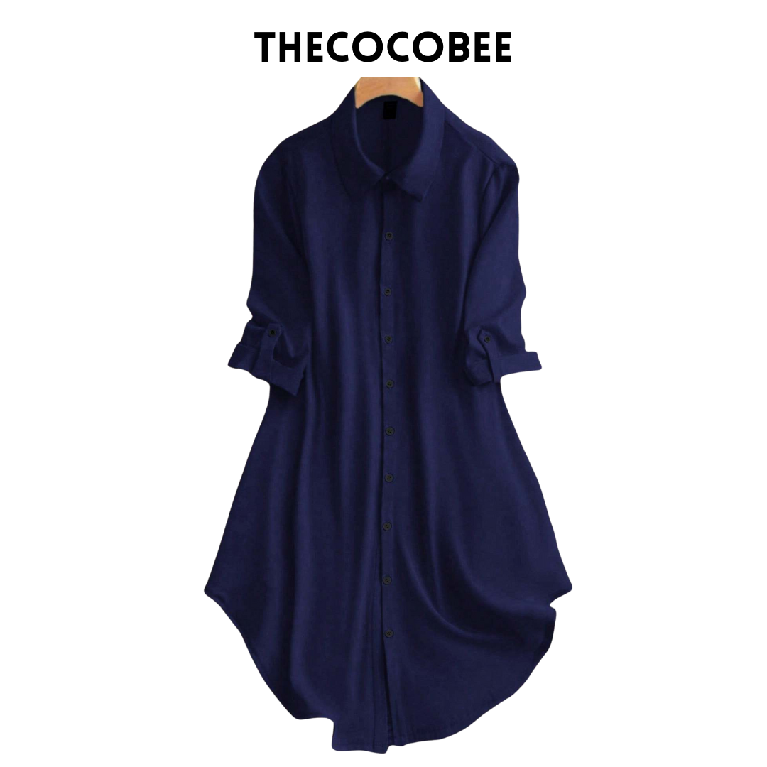#161 Royal Blue Solid Color Daily Commute Versatile Shirt Dress
