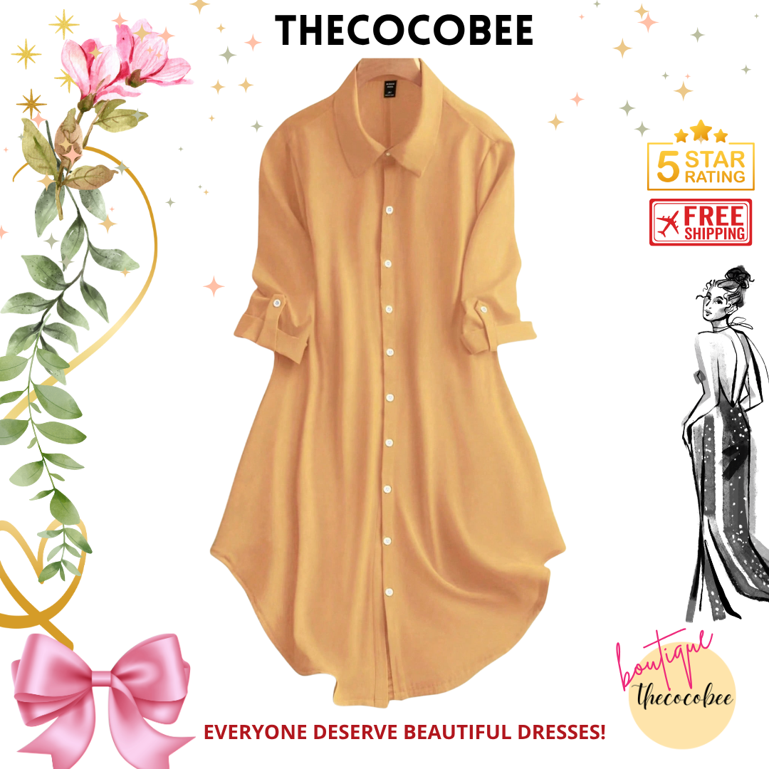 #161 Yellow Rolled-up Sleeve Shirt Dress