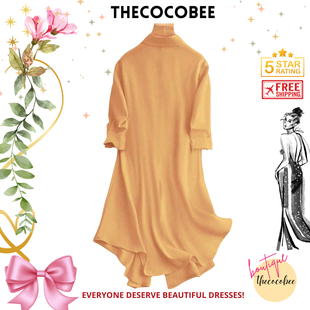 #161 Yellow Rolled-up Sleeve Shirt Dress