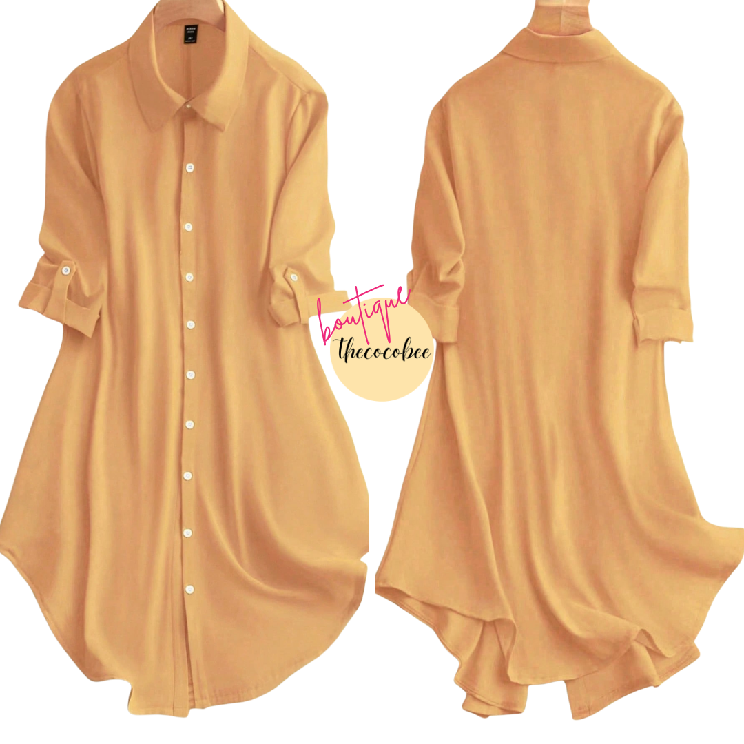 #161 Yellow Rolled-up Sleeve Shirt Dress