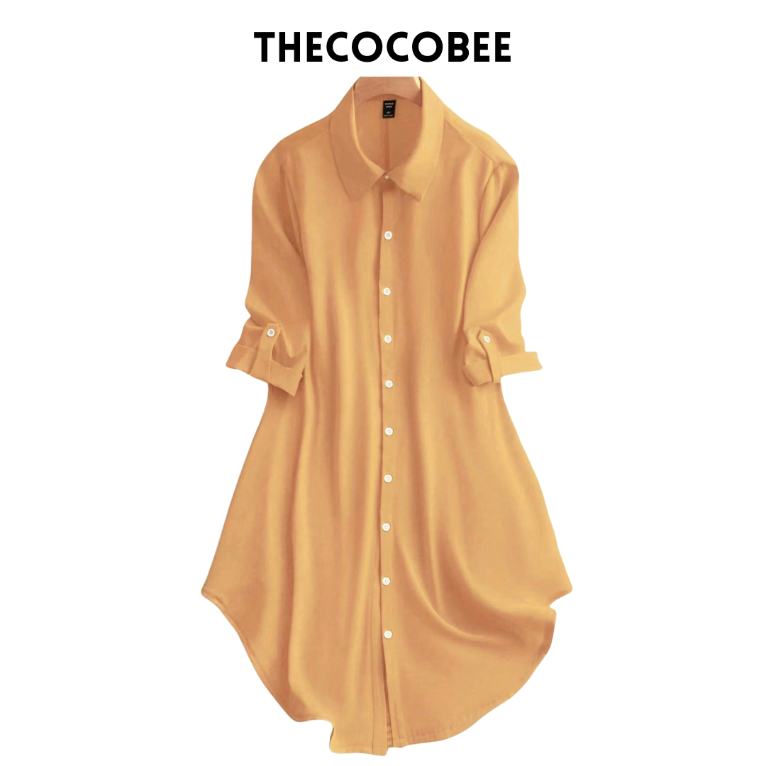#161 Yellow Rolled-up Sleeve Shirt Dress