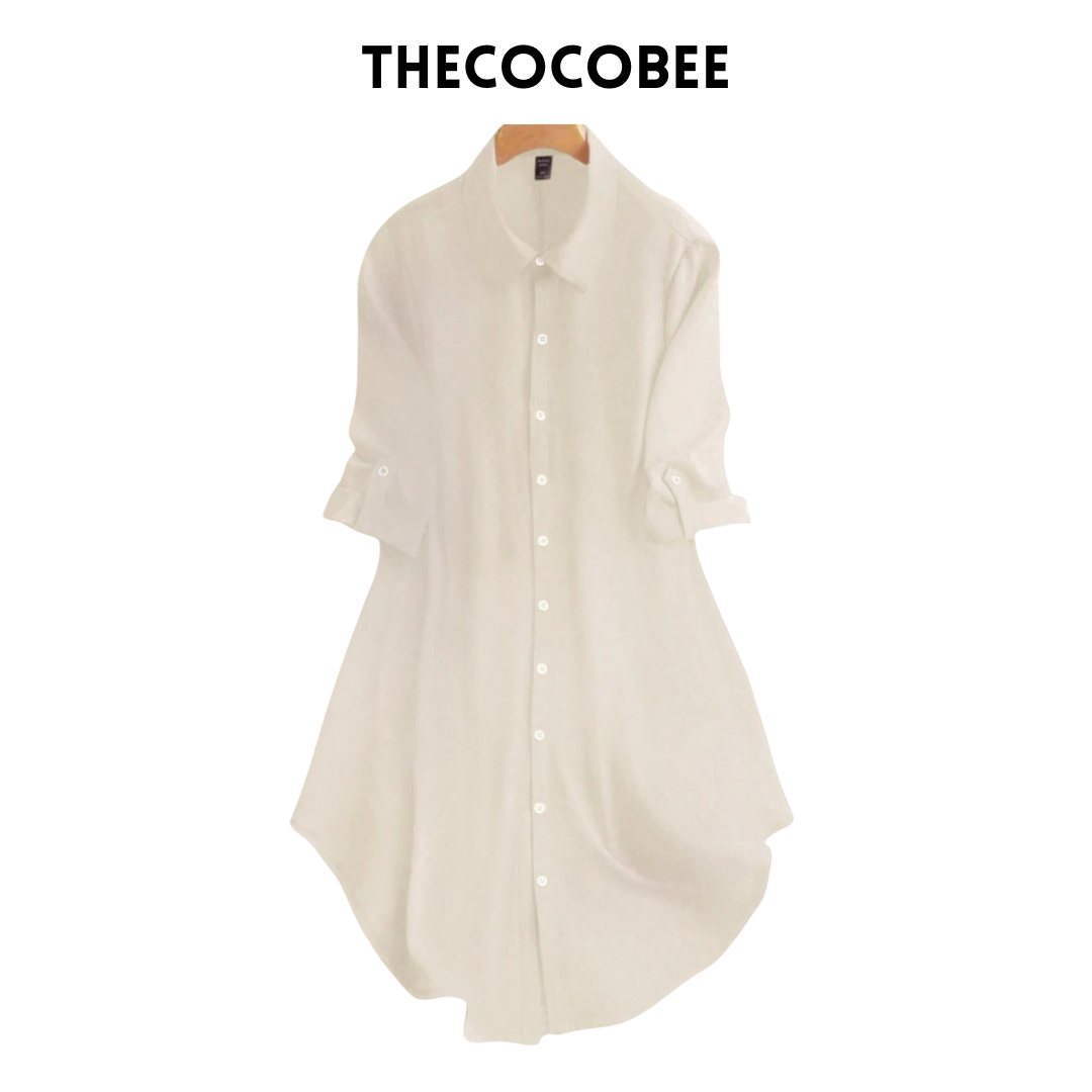 #161 Apricot Long Sleeve Single-Breasted Casual Shirt Dress