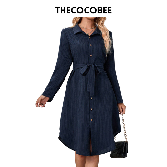#162 Navy Blue Long Sleeve Dresses For Women Elegant